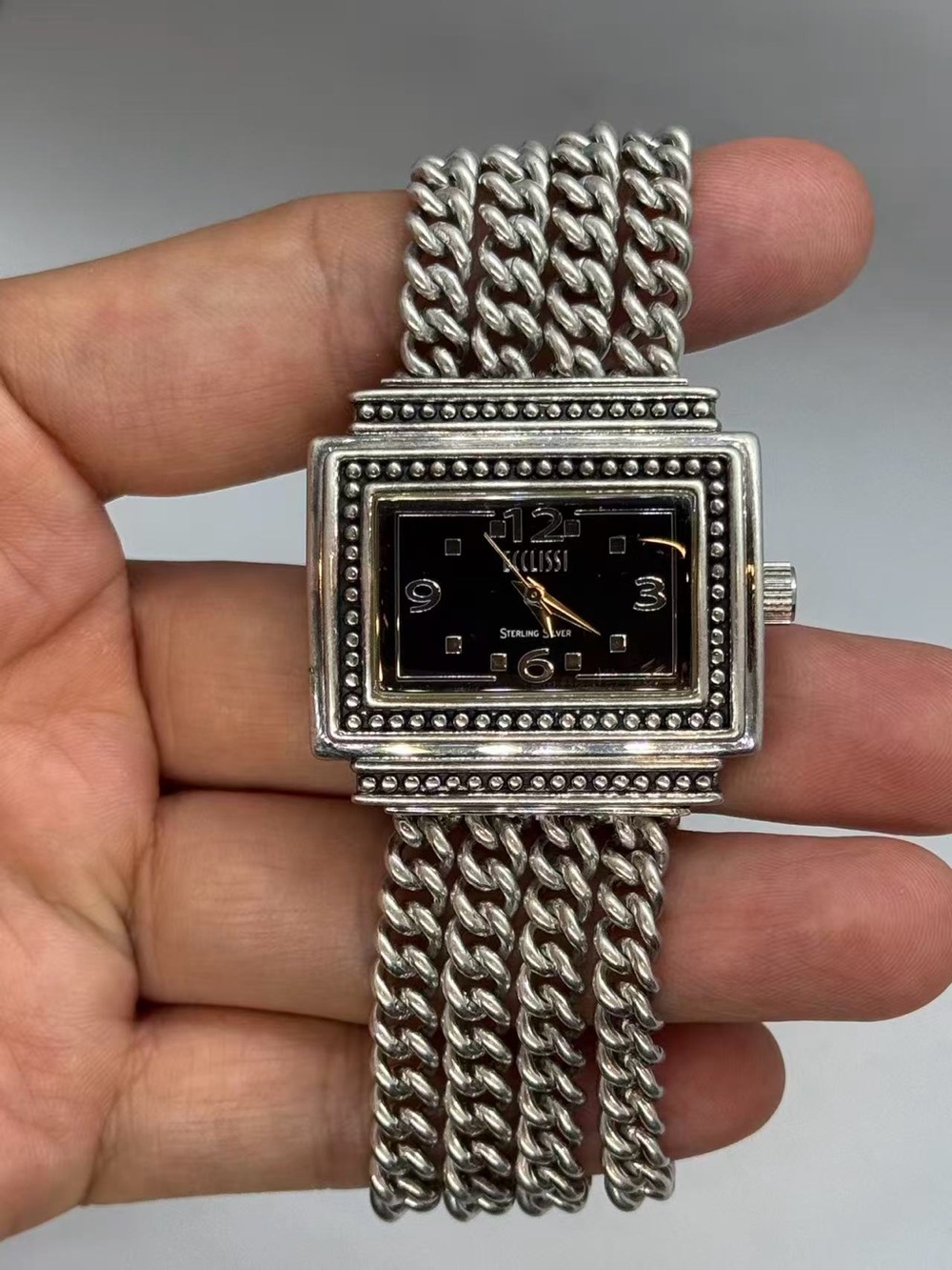 Vintage Ecclissi Women Sterling Silver 925 96g Watch 35mm New Battery Runs